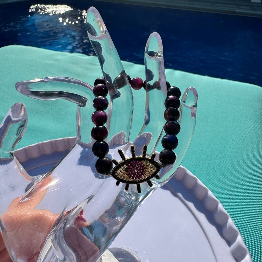 Purple Evil Eye Beaded Bracelet - Picture 4 of 4